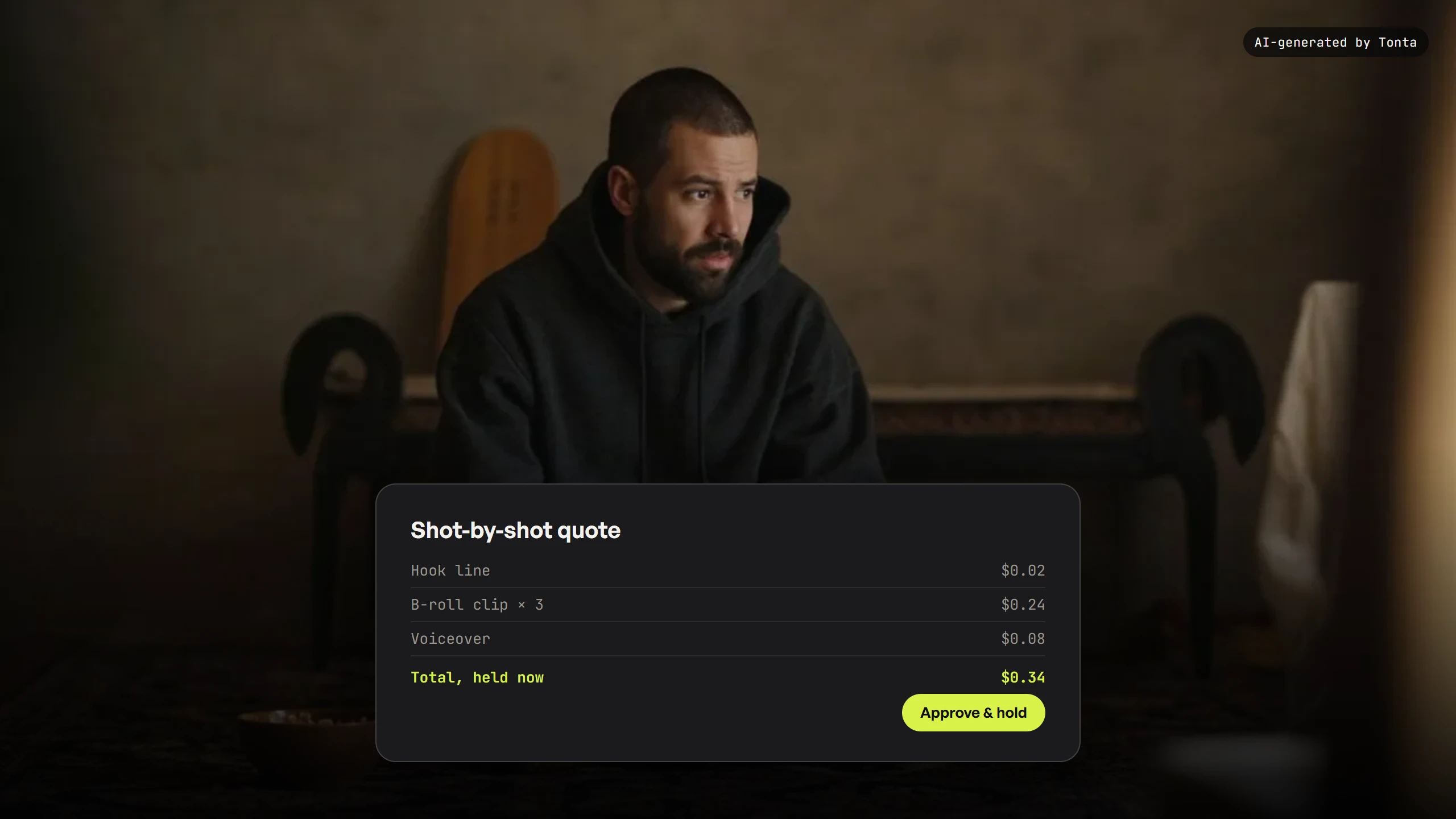 A fictional creator reviewing a priced plan on a dimmed tablet, sitting cross-legged on a rug at home.