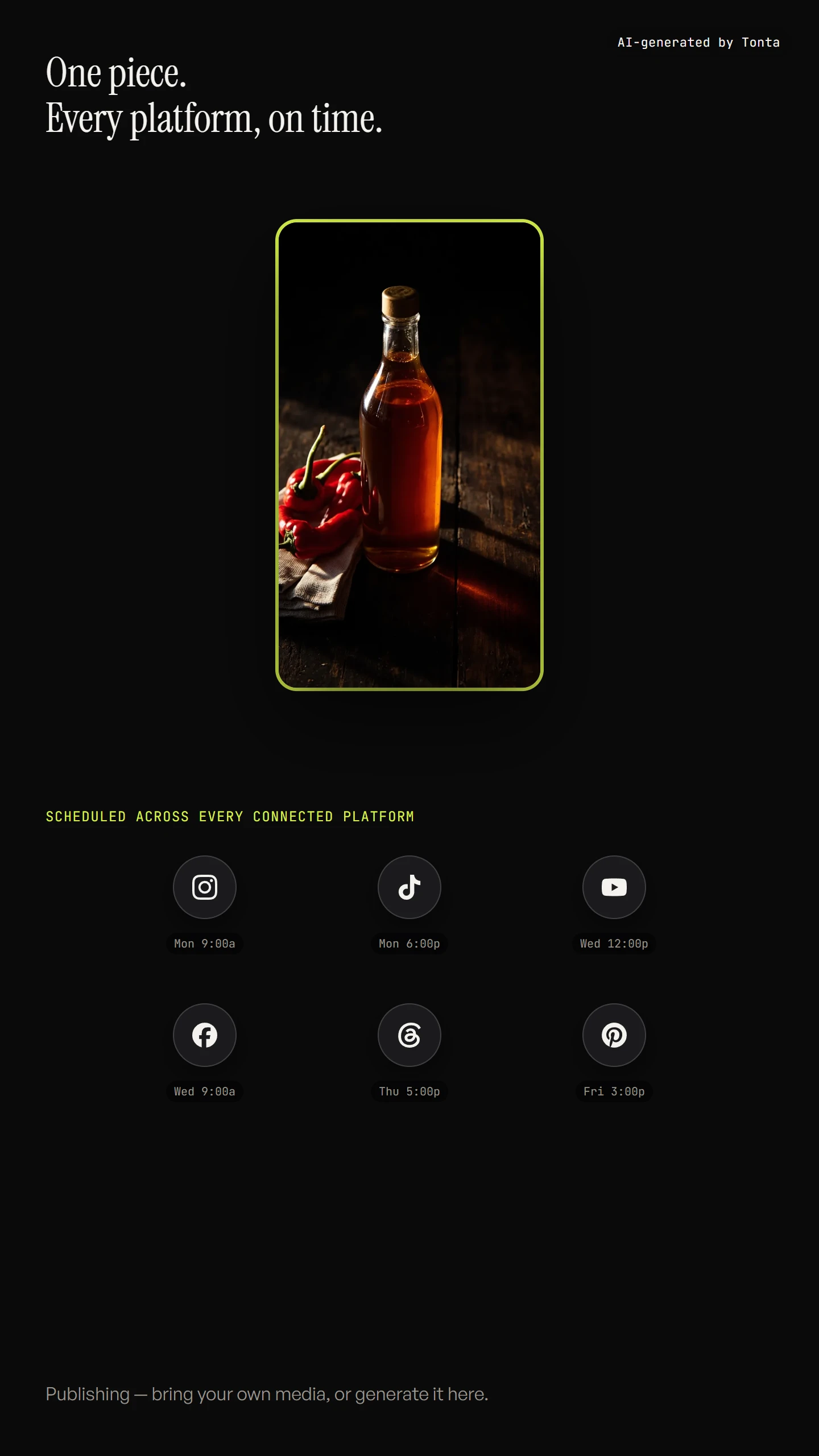 A fictional hot-sauce bottle flat-lay styled with fresh chillies on a dark wooden table, dramatic side light.