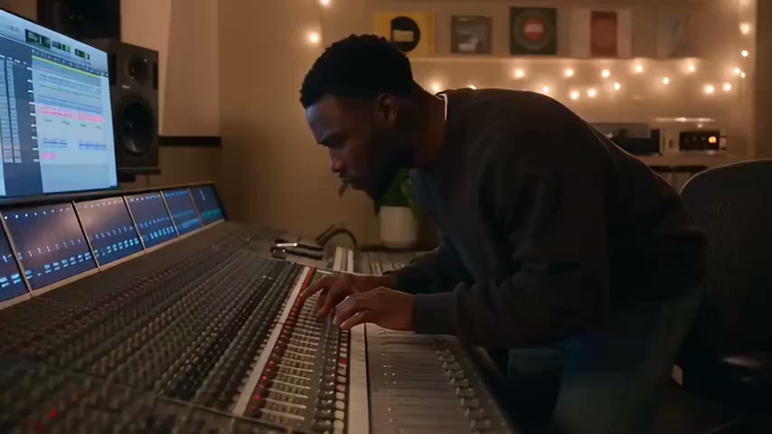 Seedance 2.5 text-to-video: a two-shot cinematic sequence of a Nigerian music producer in a home studio, with camera movement and native ambient audio.