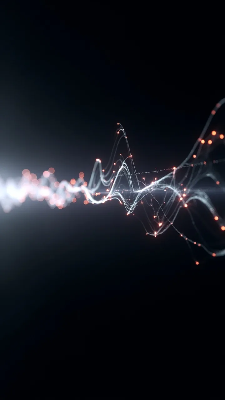 A glowing audio waveform on a dark screen.